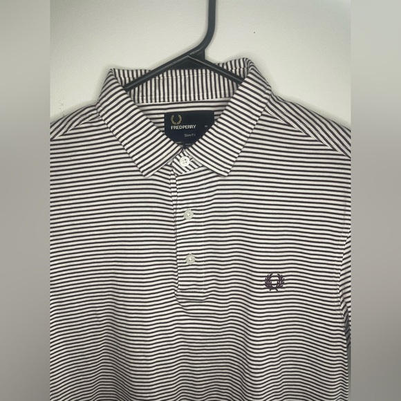 Fred Perry Navy and White Striped Polo - Picture 2 of 4